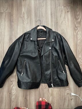 Dynamite Black Faux Leather Bomber Jacket